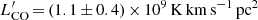 $ L^\prime_{\rm CO}\,{=}\,(1.1\,{\pm}\,0.4)\,{\times}\,10^{9}\,{\rm K}\,{\rm km}\,{\rm s}^{-1}\,{\rm pc}^2 $