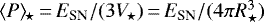 $\langle P\rangle_{\!\star}\,{=}\,E_{\text{SN}}/(3V_{\!\star})\,{=}\,E_{\text{SN}}/(4\pi R_{\star}^3)$