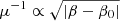 $ \mu^{-1} \propto \sqrt{|\beta-\beta_0|} $
