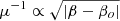 $ \mu^{-1} \propto \sqrt{|\beta-\beta_o|} $