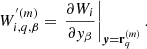 $$ \begin{aligned} W^{^{\prime }(m)}_{i,q,\beta } = \left.\frac{\partial W_{i}}{\partial { y}_\beta }\right|_{\boldsymbol{y}=\mathbf{r}^{(m)}_{q}}. \end{aligned} $$