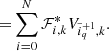 $$ \begin{aligned} =&\sum _{i=0}^{N} \mathcal{F} ^*_{i,k} V_{\tilde{i}^{+1}_q,k}. \end{aligned} $$