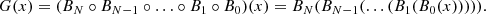 $$ \begin{aligned} G(x)=(B_N \circ B_{N-1} \circ \ldots \circ B_1 \circ B_0)(x)=B_N(B_{N-1}(\ldots (B_1(B_0(x))))). \end{aligned} $$