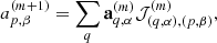$$ \begin{aligned} a_{p,\beta }^{(m+1)} =\sum _q \mathbf{a}_{q,\alpha }^{(m)} \mathcal{J} ^{(m)}_{(q,\alpha ),(p,\beta )}, \end{aligned} $$