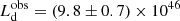 $ L^{\mathrm{obs}}_{\mathrm{d}} = (9.8 \pm 0.7) \times 10^{46} $