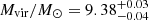 $ M_{\mathrm{vir}}/M_{\odot} = 9.38^{+0.03}_{-0.04} $