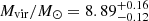 $ M_{\mathrm{vir}}/M_{\odot} = 8.89^{+0.16}_{-0.12} $