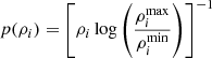 $ p(\rho_i)=\left[\rho_i \log\left(\frac{\rho_i^{\mathrm{max}}}{\rho_i^{\mathrm{min}}}\right)\right]^{-1} $