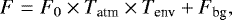 \begin{eqnarray*}F & = & F_0\times T_{\textrm{atm}}\times T_{\textrm{env}} &#x002B; F_{\textrm{bg}},\end{eqnarray*}