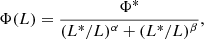 $$ \begin{aligned} \Phi (L) = \frac{\Phi ^*}{(L^*/L)^{\alpha } + (L^*/L)^{\beta }}, \end{aligned} $$