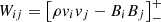 $ W_{ij} = \left[\rho \mathit{v}_i \mathit{v}_j - B_iB_j\right]_{-}^{+} $