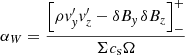 $ \alpha_W=\dfrac{\left[\rho \mathit{v}_{\mathit{y}}^{\prime} \mathit{v}_z^{\prime} - \delta B_{\mathit{y}}\,\delta B_z\right]_{-}^{+}}{\Sigma c_{\mathrm{s}} \Omega} $
