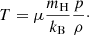 $$ \begin{aligned} T = \mu \frac{m_{\rm H}}{k_{\rm B}}\frac{p}{\rho }\cdot \nonumber \end{aligned} $$