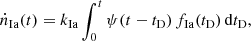 $$ \begin{aligned} \dot{n}_{\rm Ia}(t) = {{k_{\rm Ia}}} \int _0^t {\psi (t-{{t_{\rm D}}})\,{{f_{\rm Ia}}} ({{t_{\rm D}}})\,\mathrm {d} {{t_{\rm D}}}}, \end{aligned} $$