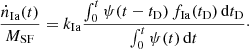 $$ \begin{aligned} \frac{\dot{n}_{\rm Ia}(t)}{M_{\rm SF}} = {{k_{\rm Ia}}} \frac{\int _0^t {\psi (t-{{t_{\rm D}}})\,{{f_{\rm Ia}}} ({{t_{\rm D}}})\,\mathrm {d} {{t_{\rm D}}}}}{\int _0^t{\psi (t)\,\mathrm {d} t}}\cdot \end{aligned} $$
