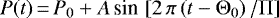 $P(t)\,{=}\,P_0&#x002B;A\,\textrm{sin}\, \left[{2\,\pi\left({t-{\Theta_0}}\right)/{{\Pi}}}\right]$