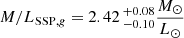 $ M/L_{\mathrm{SSP, \mathit{g}}} = 2.42 \, ^{+0.08}_{-0.10} \frac{M_\odot}{L_\odot} $