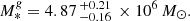 $ M^{\mathit{g}}_\ast = 4.87 \, ^{+0.21}_{-0.16} \, \times 10^6\,M_\odot. $