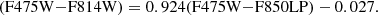 $$ \begin{aligned} (\mathrm{F475W{-}F814W}) = 0.924(\mathrm{F475W{-}F850LP}) - 0.027. \end{aligned} $$