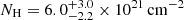 $ N_{\mathrm{H}}=6.0^{+3.0}_{-2.2}\times 10^{21}\,\mathrm{cm}^{-2} $