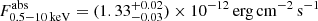 $ F^{\mathrm{abs}}_{0.5{-}10\,\mathrm{keV}}=(1.33^{+0.02}_{-0.03})\times 10^{-12}\,\mathrm{erg}\,\mathrm{cm}^{-2}\,\mathrm{s}^{-1} $