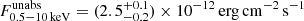 $ F^{\mathrm{unabs}}_{0.5{-}10\,\mathrm{keV}}=(2.5^{+0.1}_{-0.2})\times 10^{-12}\,\mathrm{erg}\,\mathrm{cm}^{-2}\,\mathrm{s}^{-1} $