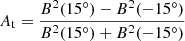 $$ \begin{aligned} A_\mathrm{t} = \frac{B^2(15^\circ ) - B^2(-15^\circ )}{B^2(15^\circ ) + B^2(-15^\circ )} \end{aligned} $$