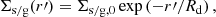 $$ \begin{aligned} \Sigma _{\rm s/g}(r\prime ) = \Sigma _{\rm s/g,0} \exp \left(-r\prime /R_{\rm d}\right), \end{aligned} $$