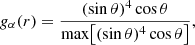 $$ \begin{aligned} {g}_{\alpha }(r)=\frac{(\mathrm{sin}\,\theta )^{4} \, \mathrm{cos}\,\theta }{\mathrm{max}\big [(\mathrm{sin}\,\theta )^{4} \, \mathrm{cos}\,\theta \big ]} ,\end{aligned} $$