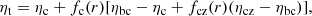 $$ \begin{aligned} \eta _{\rm t}=\eta _{\rm c}+f_{\rm c}(r)[\eta _{\rm bc}-\eta _{\rm c}+f_{\rm cz}(r)(\eta _{\rm cz}-\eta _{\rm bc})], \end{aligned} $$