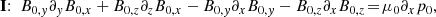 $$ \begin{aligned} \mathbf I {:~} B_{0,{ y}} \partial _{ y} B_{0,x}+B_{0,z} \partial _z B_{0,x} -B_{0,{ y}} \partial _x B_{0,{ y}}-B_{0,z} \partial _x B_{0,z} \!=\! \mu _0 \partial _x p_0, \end{aligned} $$