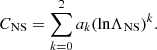 $$ \begin{aligned} C_{\rm NS}=\sum \limits _{k=0}^2a_k(\mathrm{{ln}}\Lambda _{\rm NS})^k. \end{aligned} $$
