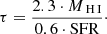 $$ \begin{aligned} \tau =\dfrac{2.3 \cdot M_{{\text{H}}\,{\textsc{I}}}}{0.6 \cdot \mathrm{SFR}}\cdot \end{aligned} $$
