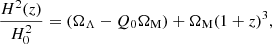 $$ \begin{aligned} \frac{H^2(z)}{H_0^2}=(\Omega _\Lambda -Q_0\Omega _{\rm M})+\Omega _{\rm M}(1+z)^3, \end{aligned} $$