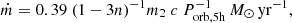 $$ \begin{aligned} \dot{m} = 0.39 \ (1-3n)^{-1} m_2 \ c \ P^{-1}_{\rm orb, 5h}\,{M_{\odot }\,\mathrm{yr}^{-1}}, \end{aligned} $$