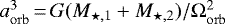 $a_{\mathrm{orb}}^3 \,{=}\, G (M_{\star,1} &#x002B; M_{\star,2}) / \Omega_{\mathrm{orb}}^2$