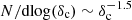 $ N/\mathrm{dlog}(\delta_{\mathrm{c}}) \sim \delta_{\mathrm{c}}^{-1.5} $