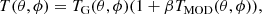 $$ \begin{aligned} T(\theta ,\phi )=T_\mathrm{G} (\theta ,\phi )(1+\beta T_\mathrm{MOD} (\theta ,\phi )), \end{aligned} $$