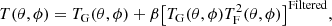 $$ \begin{aligned} T(\theta ,\phi ){\rm{ }} = {T_{\rm{G}}}(\theta ,\phi ) + \beta {\left[ {{T_{\rm{G}}}(\theta ,\phi )T_{\rm{F}}^2(\theta ,\phi )} \right]^{{\rm{Filtered}}}}, \end{aligned} $$