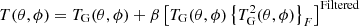 $$ \begin{aligned} T(\theta ,\phi )=T_\mathrm{G} (\theta ,\phi ) + \beta \left[T_\mathrm{G} (\theta ,\phi ) \left\{ T_\mathrm{G} ^2(\theta ,\phi )\right\} _F\right]^\mathrm{Filtered} \end{aligned} $$