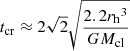 $$ \begin{aligned} {t_\mathrm{cr} } \approx 2 \sqrt{2} \sqrt{\frac{2.2 {r_\mathrm{h} }^3}{G {M_\mathrm{cl} }}} \end{aligned} $$