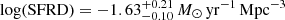 $ \log(\mathrm{SFRD}) = -1.63_{-0.10}^{+0.21}\,M_{\odot}\,\mathrm{yr^{-1}\,Mpc^{-3}} $