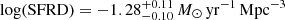 $ \log(\mathrm{SFRD}) = -1.28_{-0.10}^{+0.11}\,M_{\odot}\,\mathrm{yr^{-1}\,Mpc^{-3}} $
