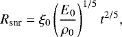 \begin{equation*} R_{\textrm{snr}} = \xi_0 \left(\frac{E_0}{\rho_0} \right)^{1/5} t^{2/5},\end{equation*}