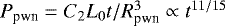 $P_{\textrm{pwn}} = C_2 L_0 t /R_{\textrm{pwn}}^3 \propto t^{11/15} $
