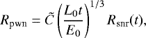 \begin{equation*} R_{\textrm{pwn}} = \tilde{C} \left(\frac{L_0 t}{E_0} \right)^{1/3} R_{\textrm{snr}}(t),\end{equation*}