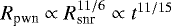 $R_{\textrm{pwn}} \propto R_{\textrm{snr}}^{11/6} \propto t^{11/15}$
