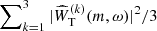 $ \sum\nolimits_{k=1}^3|\widehat{W}_{\mathrm{T}}^{(k)}(m,\omega)|^2/3 $