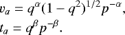 \begin{eqnarray*} &&\hspace*{-6pt} v_a = q^{\alpha} (1-q^2)^{1/2} p^{-\alpha}, \nonumber\\ &&\hspace*{-6pt} t_a = q^{\beta} p^{-\beta}. \end{eqnarray*}