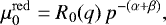 \begin{equation*} \mu_0^{\mathrm{red}} = R_0(q)\, p^{-(\alpha&#x002B;\beta)}, \end{equation*}